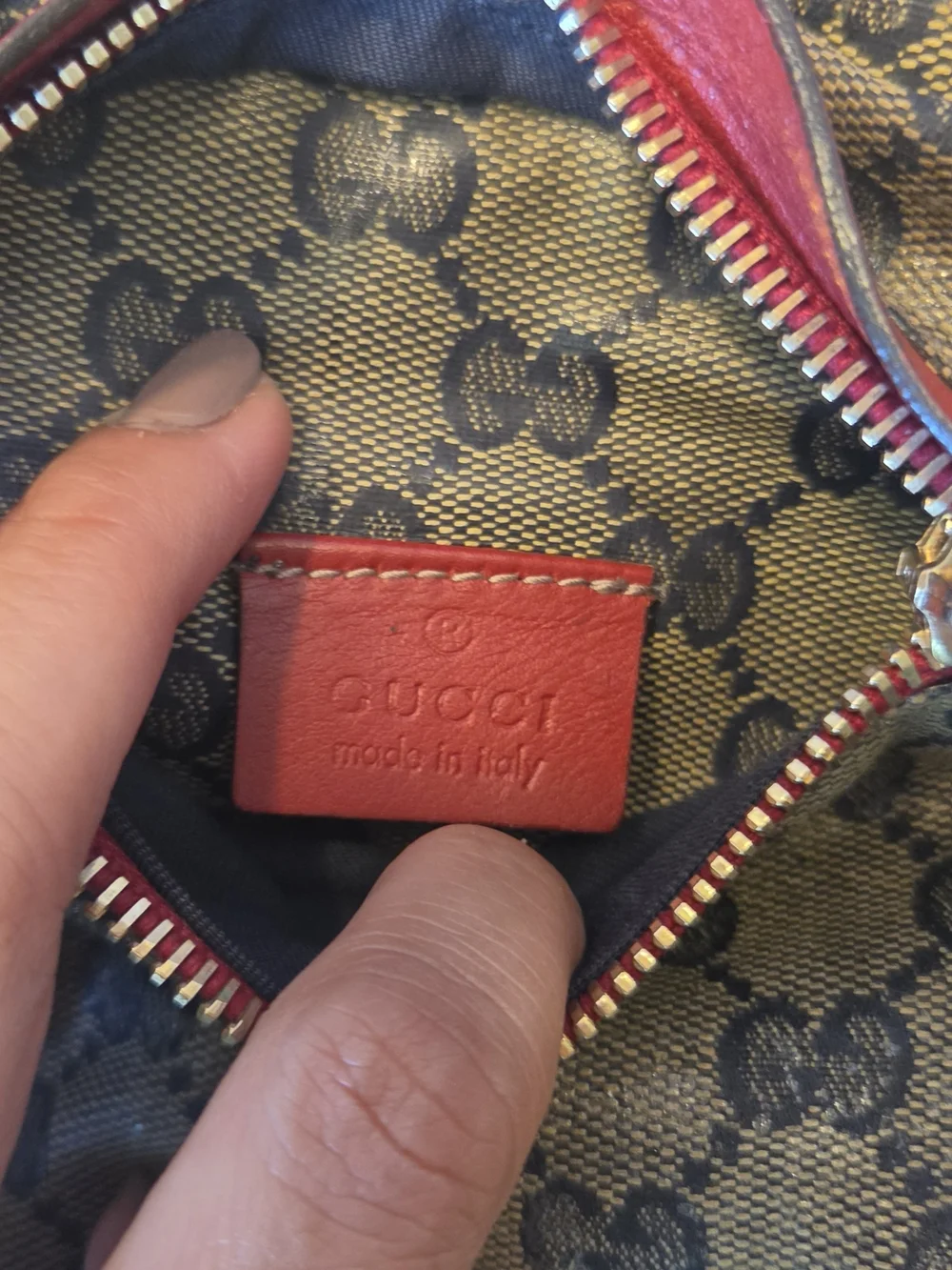 Gucci Brown GG Canvas Belt Bag with Red Leather Trim